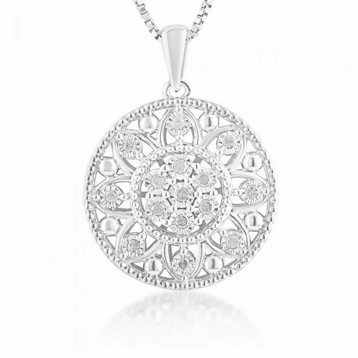 0.10 Carat Diamond Filigree Pendant in Sterling Silver