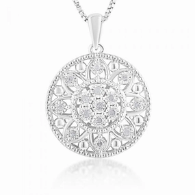 0.10 Carat Diamond Filigree Pendant in Sterling Silver