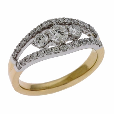 0.81 ctw. YELLOW & WHITE GOLD THREE STONE RING D3923YW