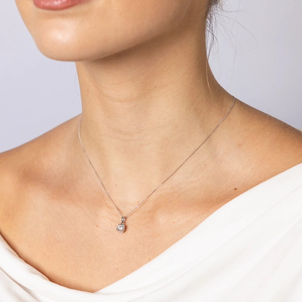 10ct White Gold 0.25 Carat Diamond Solitaire Pendant on 45cm Chain