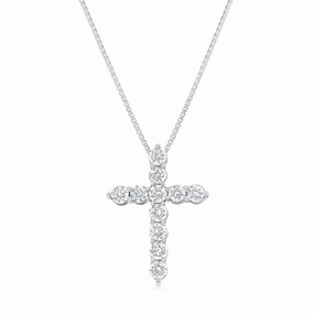 14ct White Gold 1.90 Carat Diamond Cross Pendant with Round Brilliant Cut Diamond on 45cm Chain