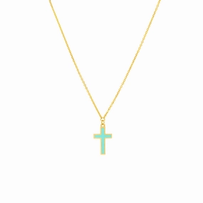14k Enamel Cross Pendant Necklace