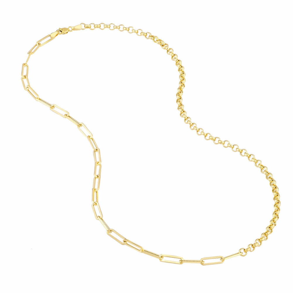 14k Gold 50/50 Paper Clip & Rolo Chain Necklace