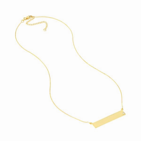 14k Gold Bar Necklace with Single Diamond