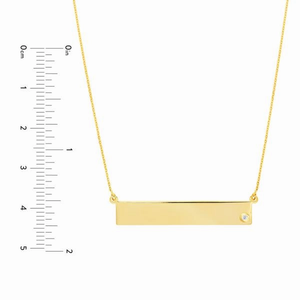 14k Gold Bar Necklace with Single Diamond