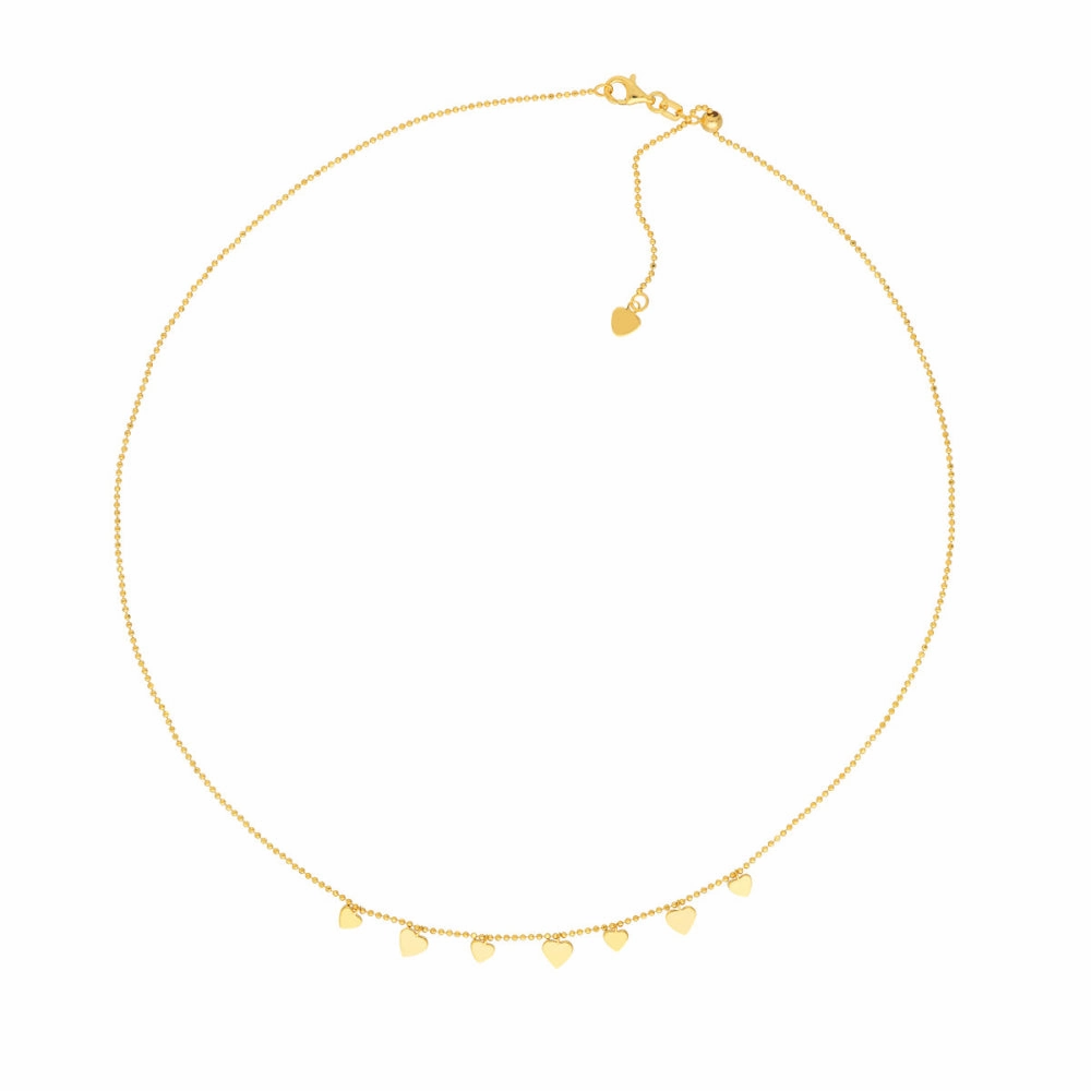 14k Gold Dangling Hearts Adjustable Necklace