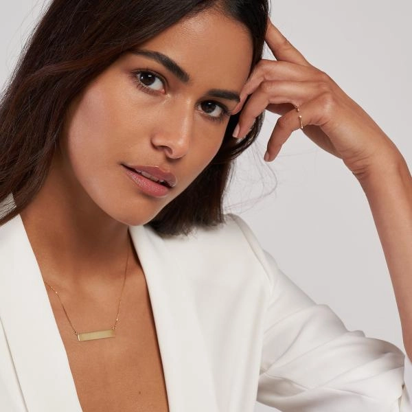 14k Gold Engravable Bar Necklace