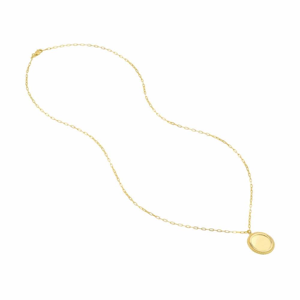 14k Gold Engravable Disc Pendant Necklace, 22"