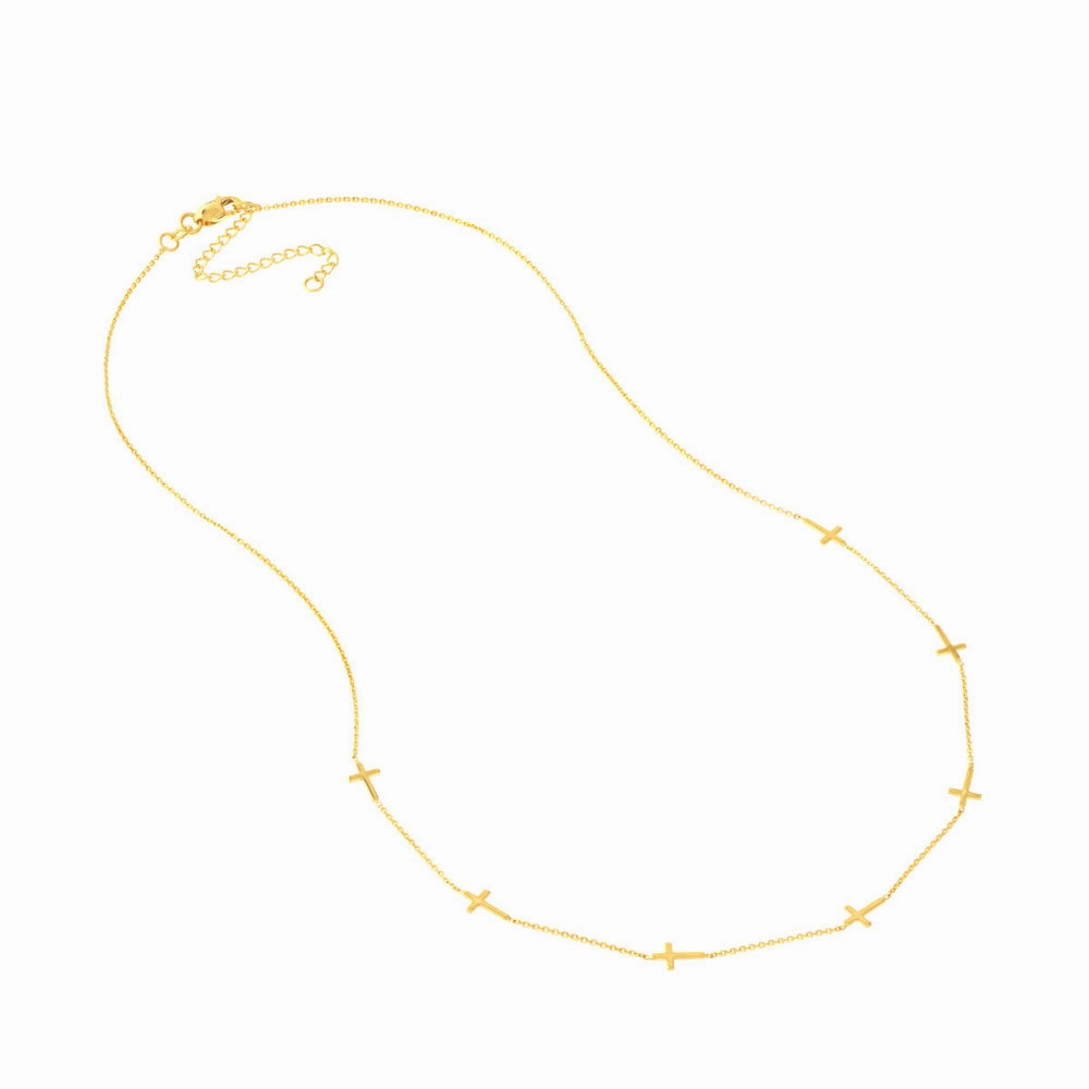 14k Gold Mini Crosses Station Necklace