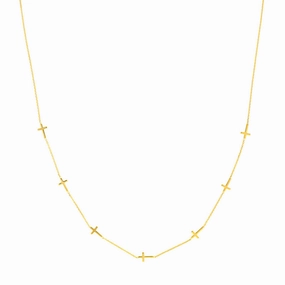 14k Gold Mini Crosses Station Necklace