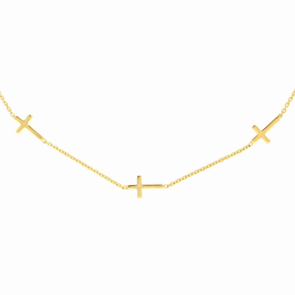 14k Gold Mini Crosses Station Necklace