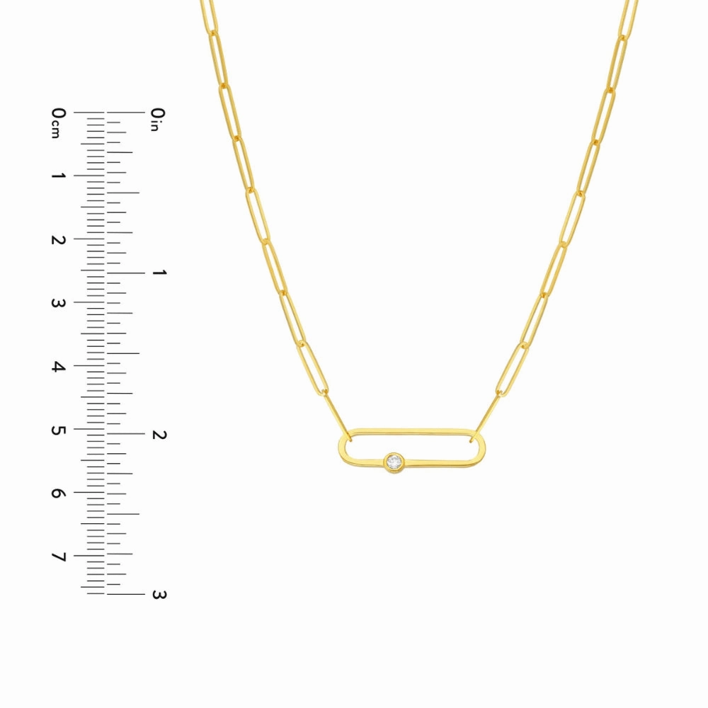 14k Gold Paper Clip Necklace with Diamond Accent