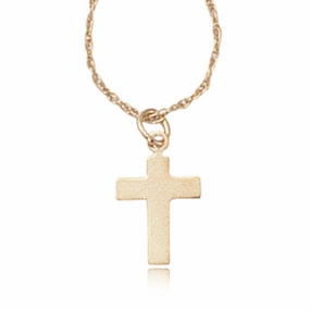 14k Gold Small Flat Cross Pendant Necklace