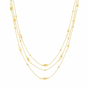 14k Gold Three Layer Chain Necklace, 17"