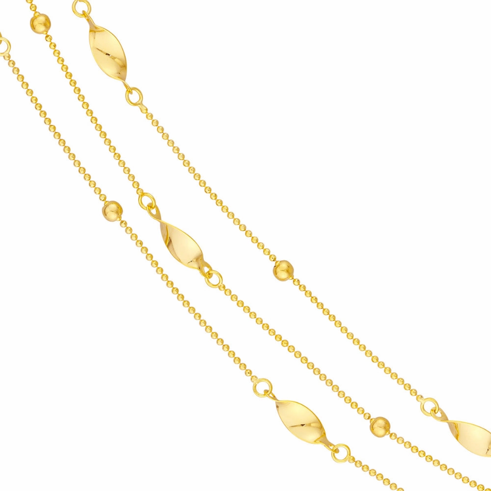 14k Gold Three Layer Chain Necklace, 17"