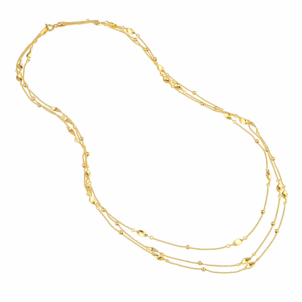 14k Gold Three Layer Chain Necklace, 17"