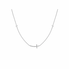 14k Sideways Diamond Cross Necklace