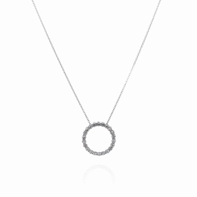 14k White Gold 16-18" 2.25mm Diamond Open Circle Pendant Necklace