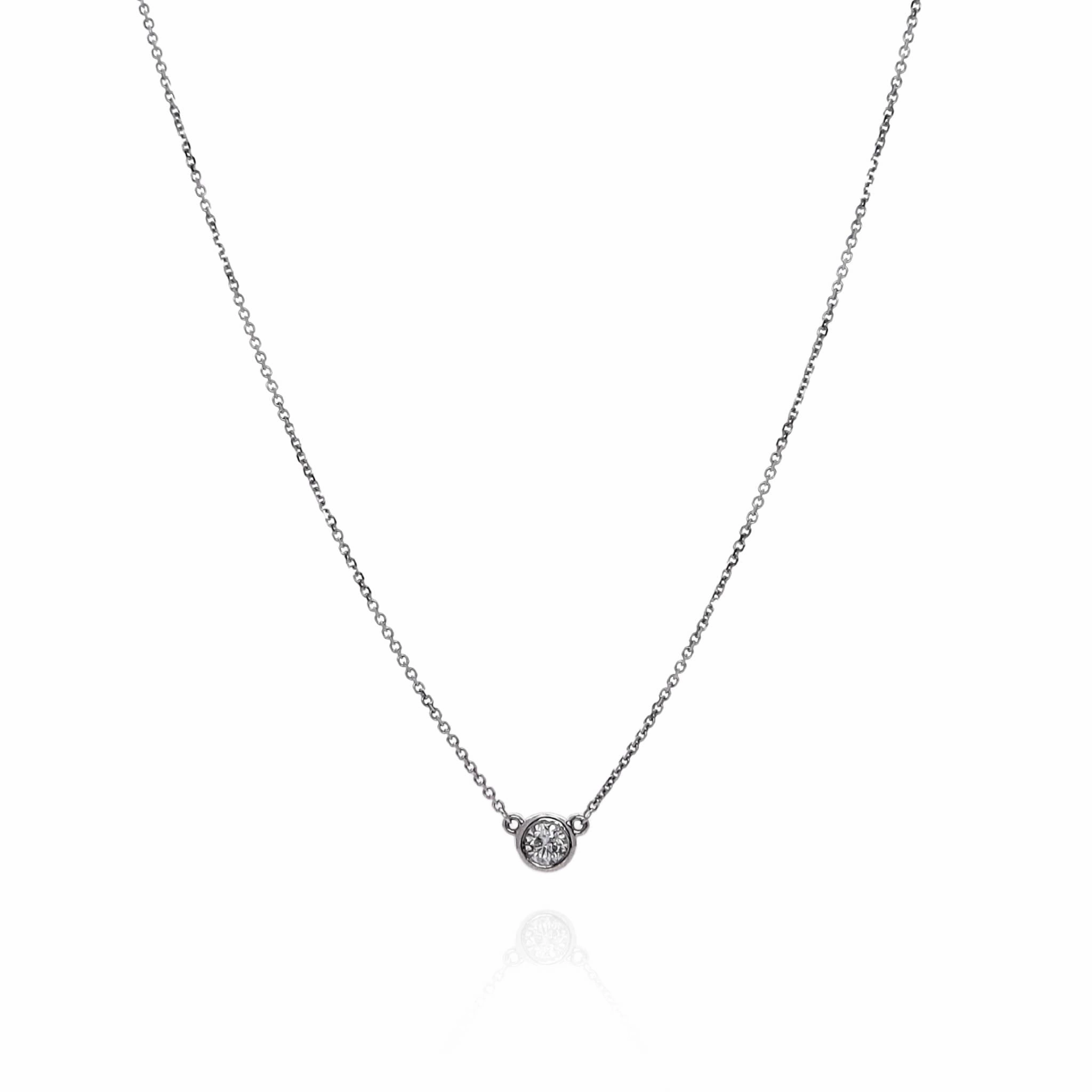 14k White Gold 18" Bezel-Set Diamond Solitaire Pendant