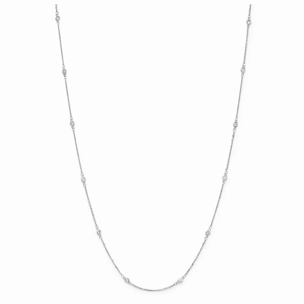 14k White Gold Diamond Station Necklace 18"
