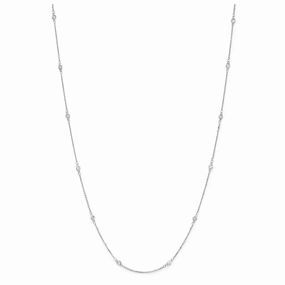 14k White Gold Diamond Station Necklace 18"