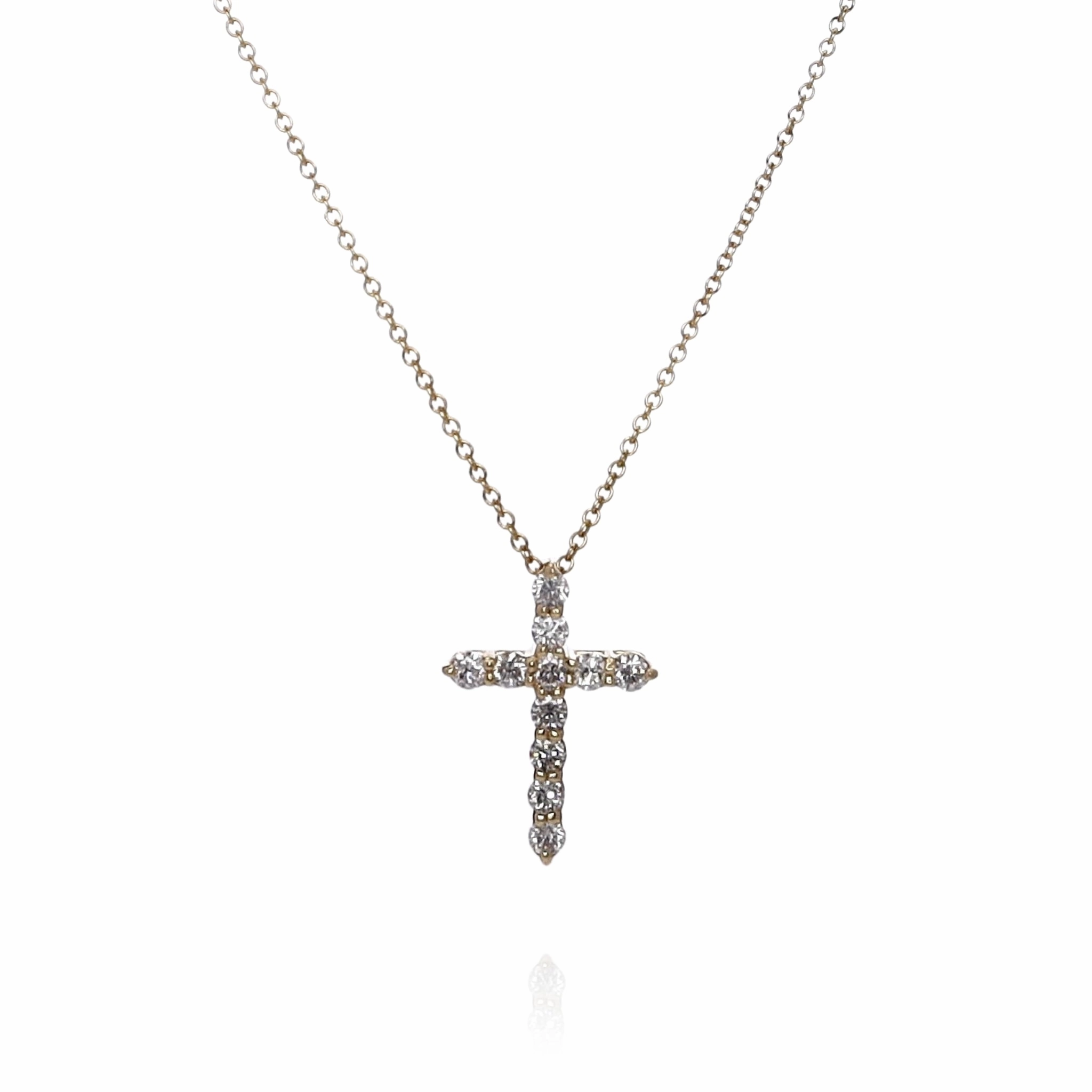 14k Yellow Gold 0.47-0.60ct Diamond Cross Pendant Necklace