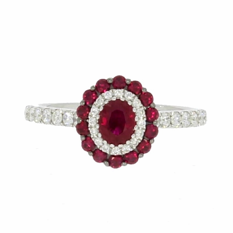 18ct White Gold Ruby and Diamond Multi Stone Cluster Ring