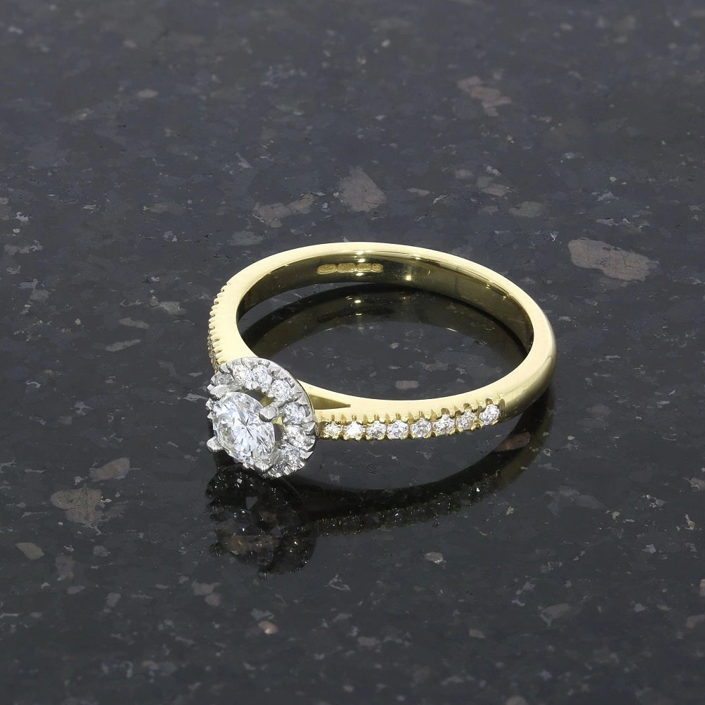 18ct Yellow Gold and Platinum Brilliant Cut 0.28ct Diamond Halo Cluster Ring