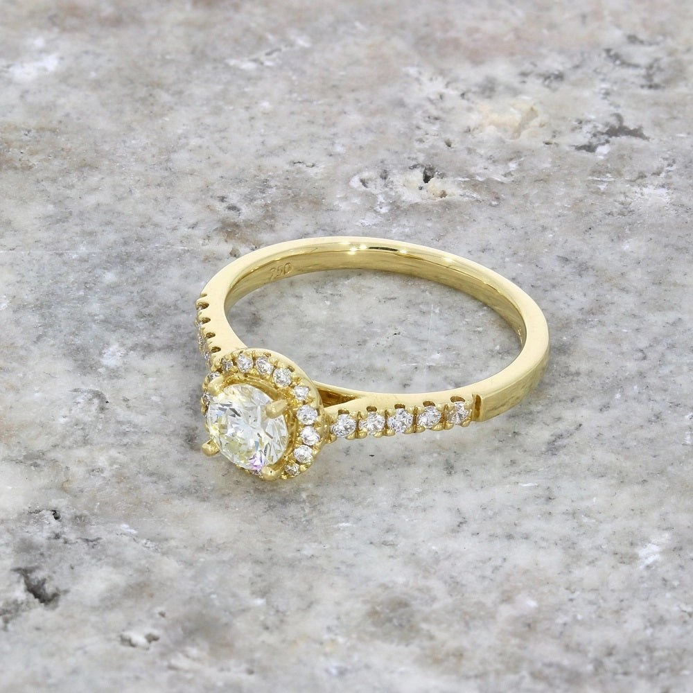 18ct Yellow Gold Brilliant Cut 0.50ct Diamond Halo Cluster Ring