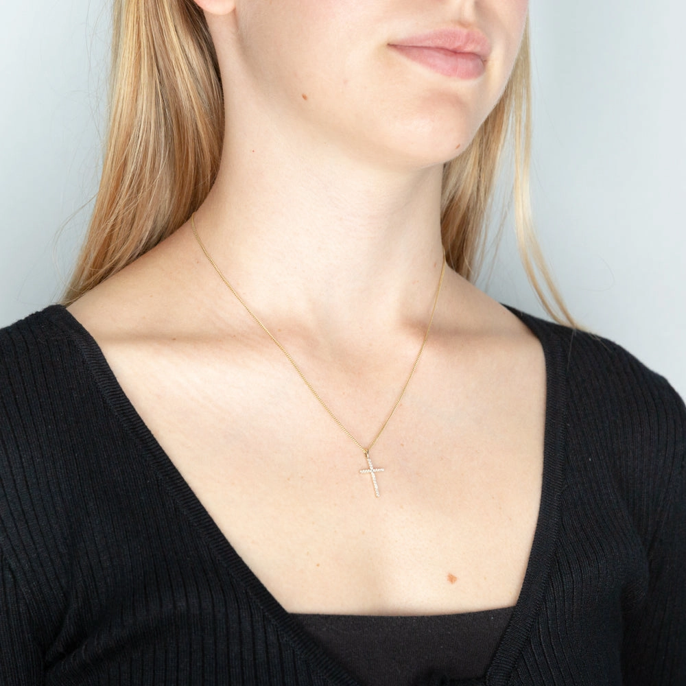 1/10 Carat Diamond Cross Pendant Set with 22 Brilliant Diamonds in 9ct Yellow Gold