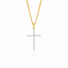 1/10 Carat Diamond Cross Pendant Set with 22 Brilliant Diamonds in 9ct Yellow Gold