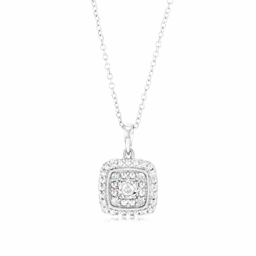 1/6 Carat Diamond Cushion Pendant in Sterling Silver