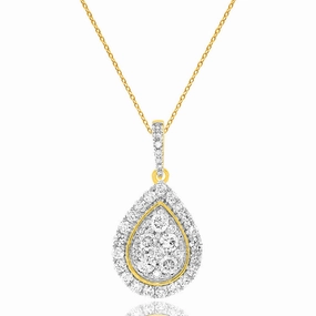 1 Carat Diamond Pear Shape Pendant on 45cm Chain in 9ct Yellow Gold