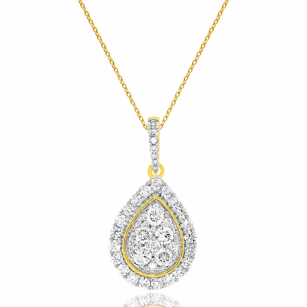 1 Carat Diamond Pear Shape Pendant on 45cm Chain in 9ct Yellow Gold