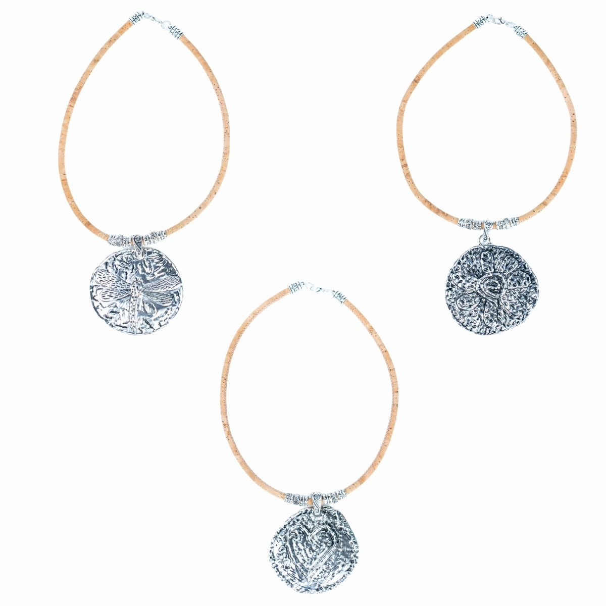 3 styles of handmade necklaces for women with natural cork cord and alloy hardware NE-1080-MIX-3