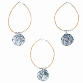 3 styles of handmade necklaces for women with natural cork cord and alloy hardware NE-1080-MIX-3