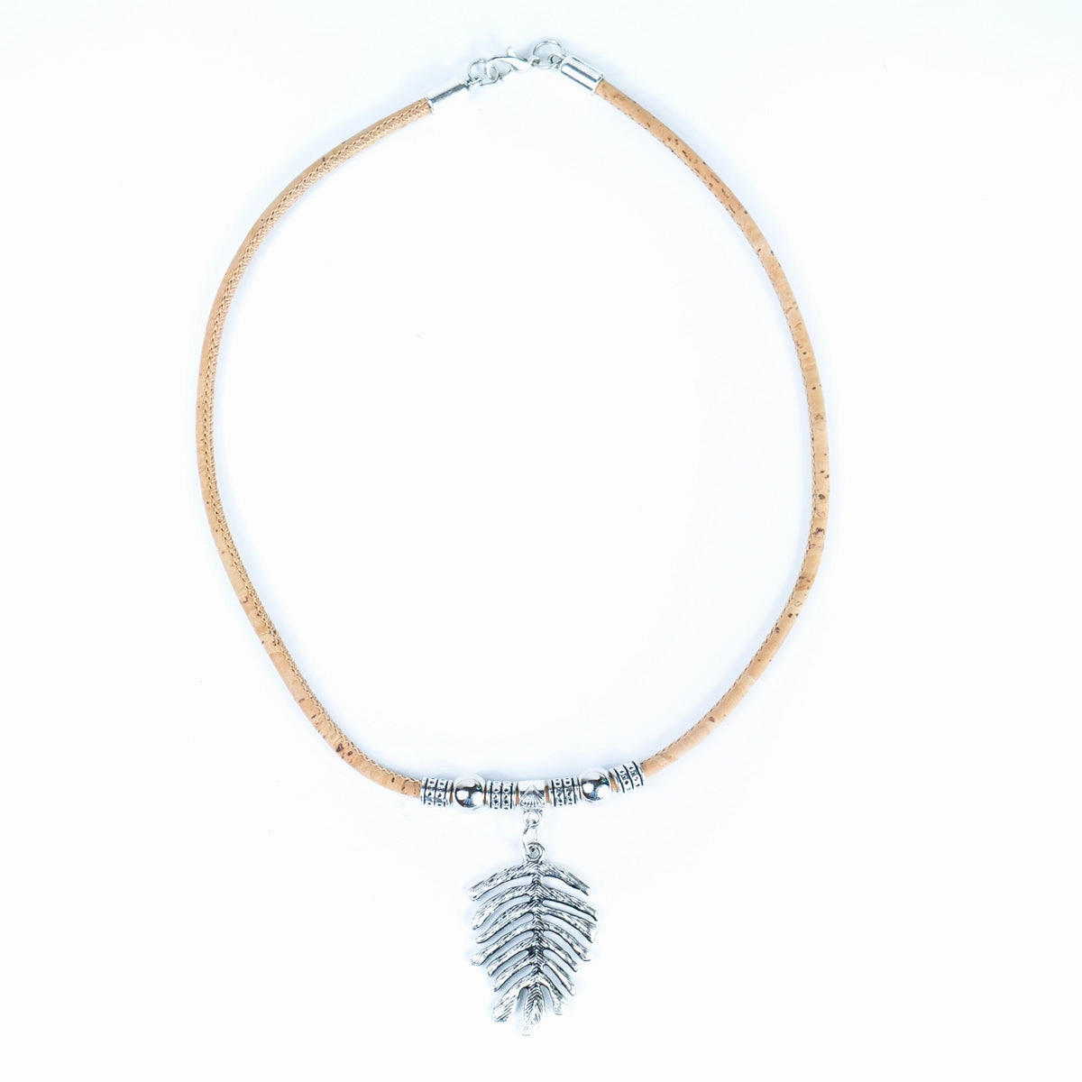 3 styles of handmade necklaces for women with natural cork cord and alloy hardware NE-1081-MIX-3