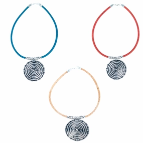 3colors cork cord and a round Pendant handmade women's fashion necklace NE-1077-MIX-3