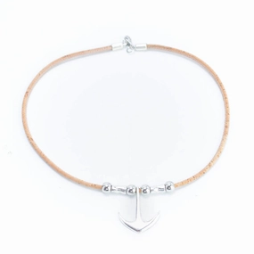 3mm cork cord with Anchor Pendant handmade Cork Necklace N-016-5