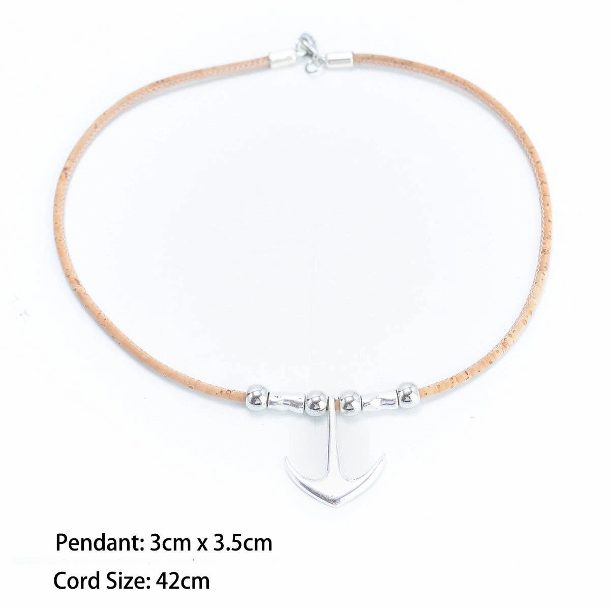 3mm cork cord with Anchor Pendant handmade Cork Necklace N-016-5