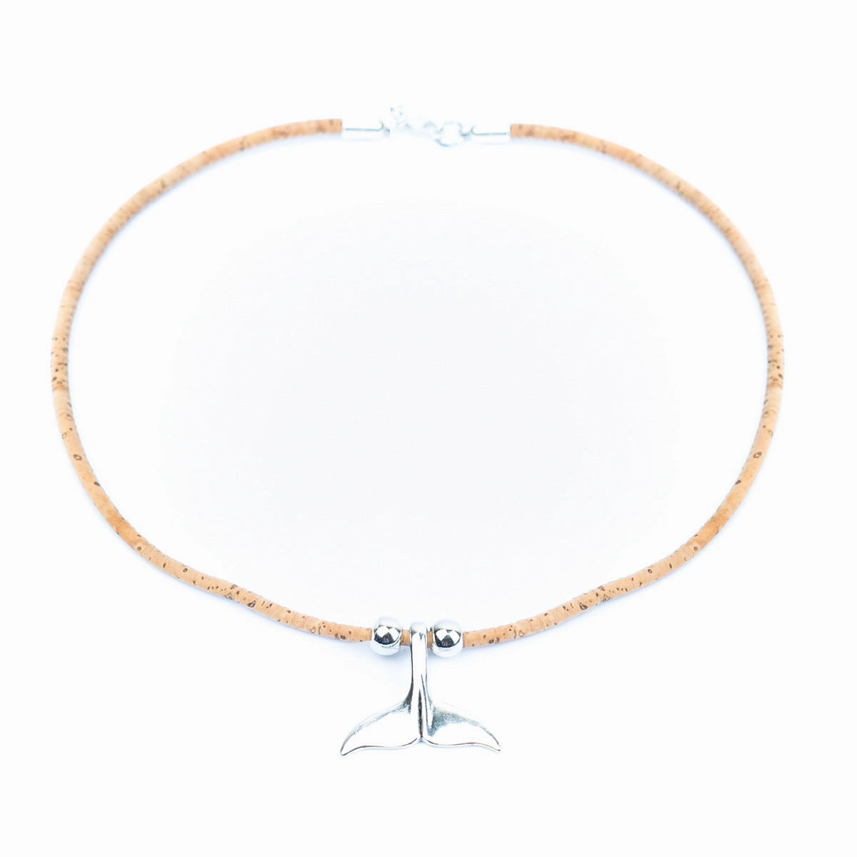 3mm cork cord with whale tail Pendant handmade Cork Necklace N-009-5