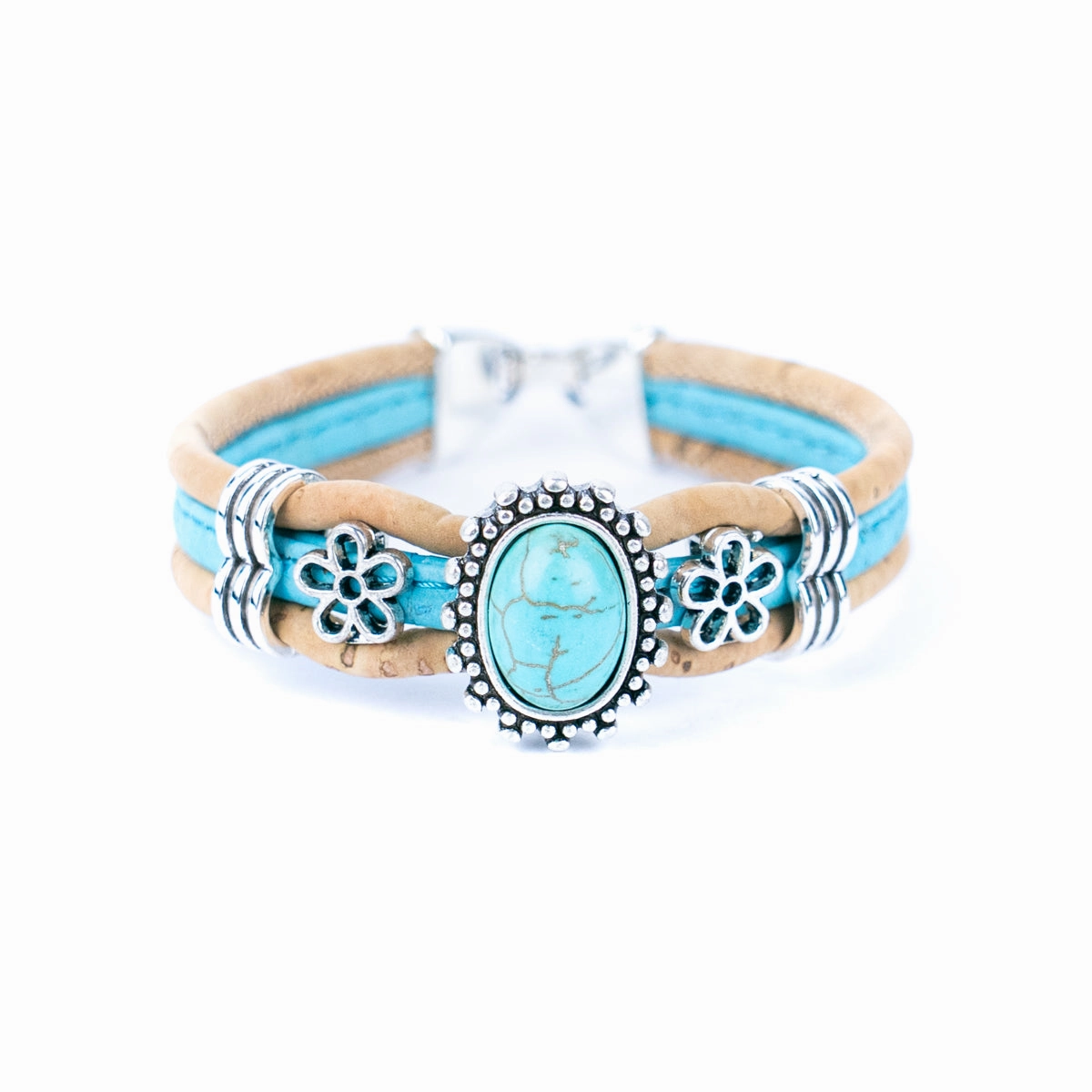 3mm natural and blue cork wire and Turquoise accessories  hardware handmade women's fashion bracelet DBR-047-5