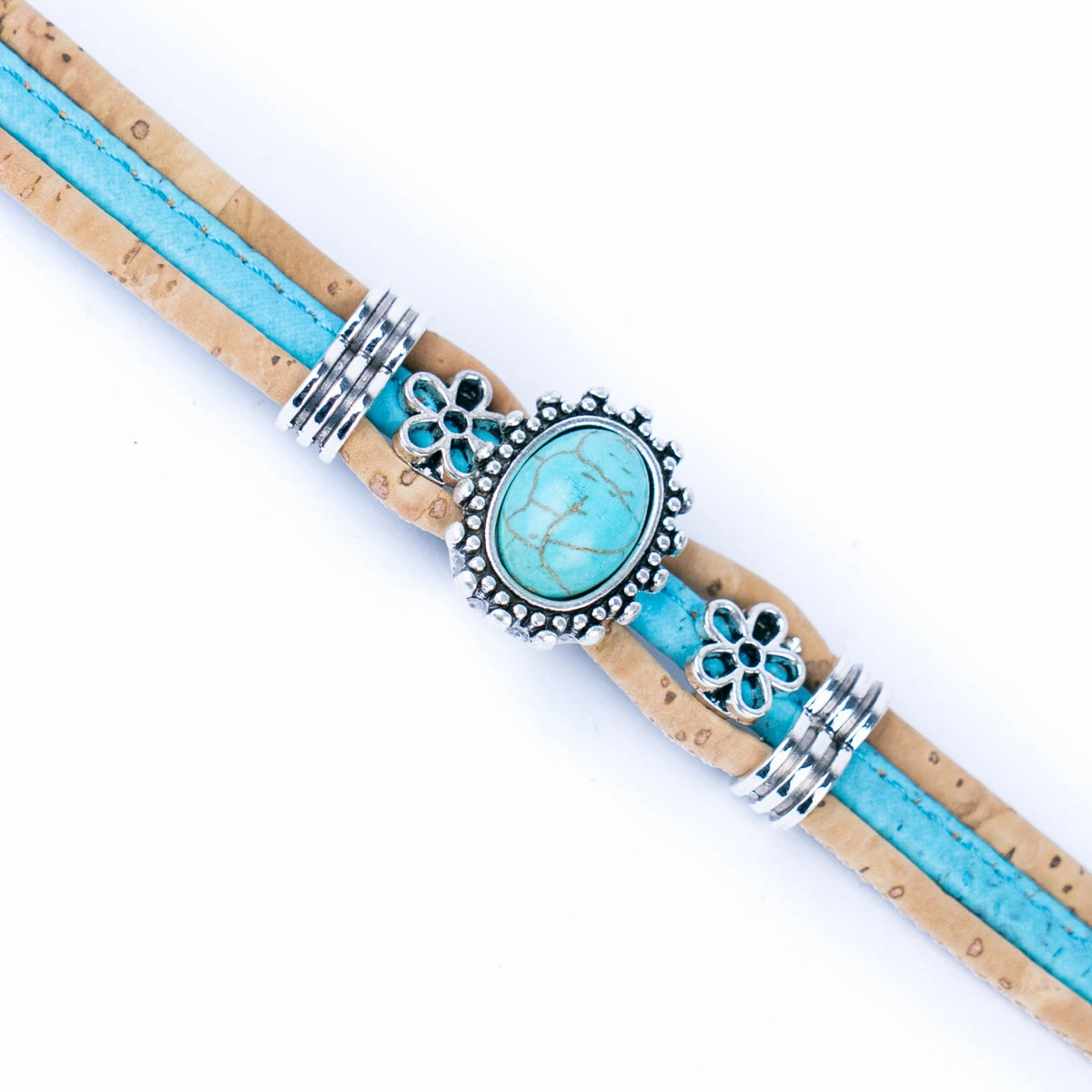 3mm natural and blue cork wire and Turquoise accessories  hardware handmade women's fashion bracelet DBR-047-5