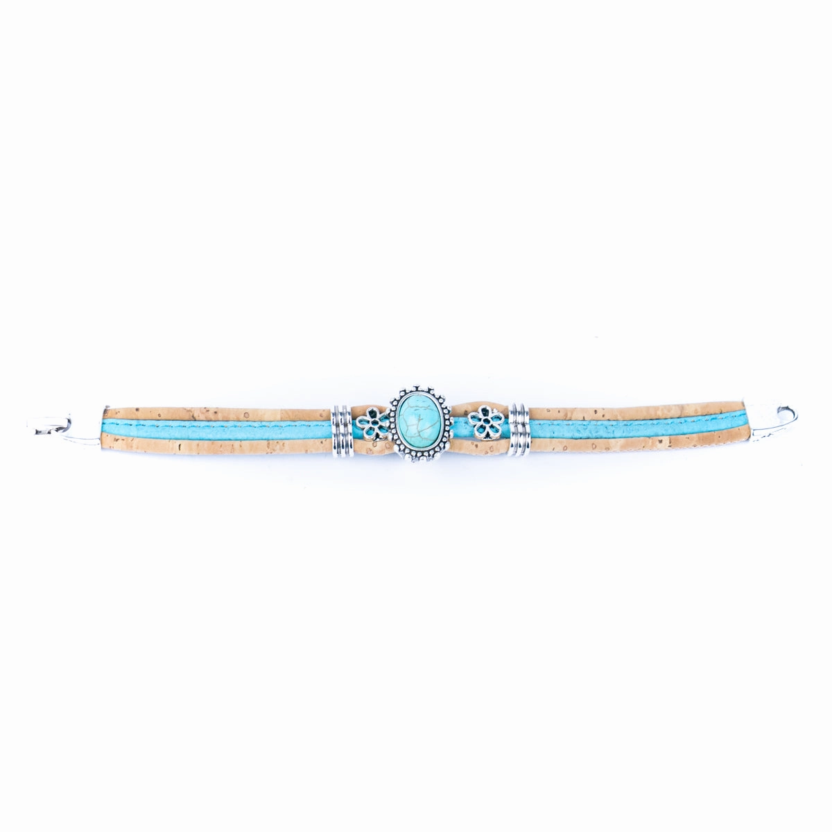 3mm natural and blue cork wire and Turquoise accessories  hardware handmade women's fashion bracelet DBR-047-5