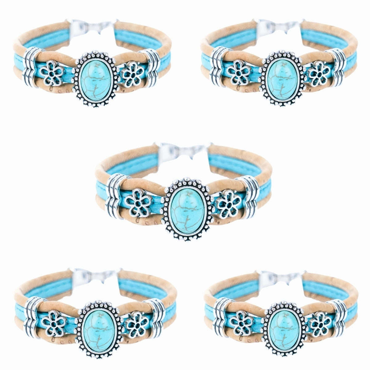 3mm natural and blue cork wire and Turquoise accessories  hardware handmade women's fashion bracelet DBR-047-5