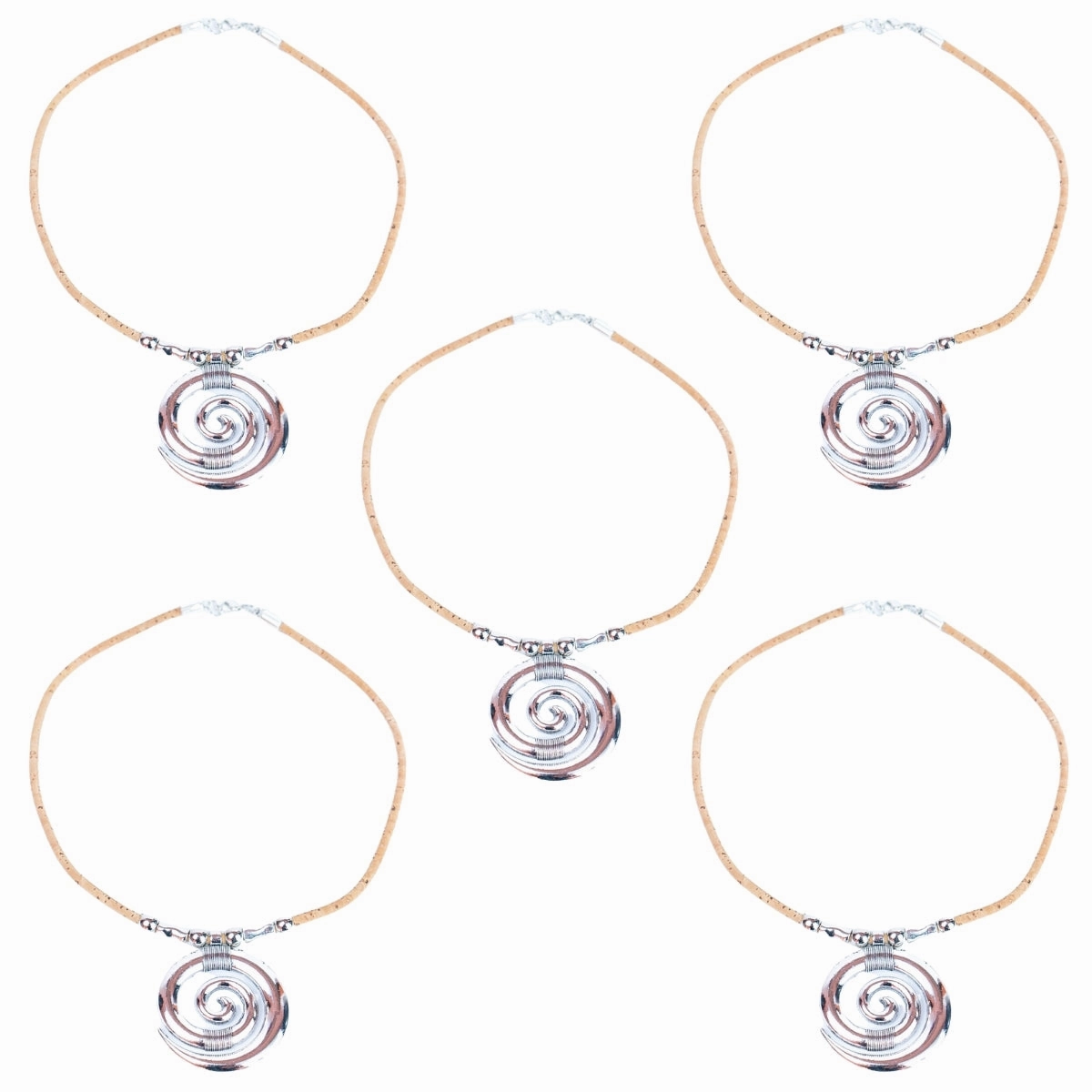 3mm natural color round cork wire and alloy spiral pendant handmade necklace NE-1031-5