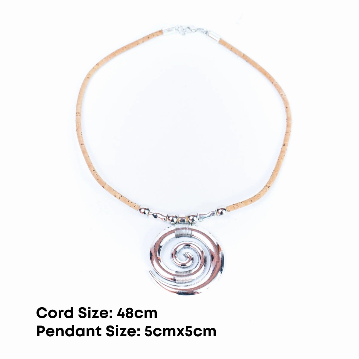3mm natural color round cork wire and alloy spiral pendant handmade necklace NE-1031-5