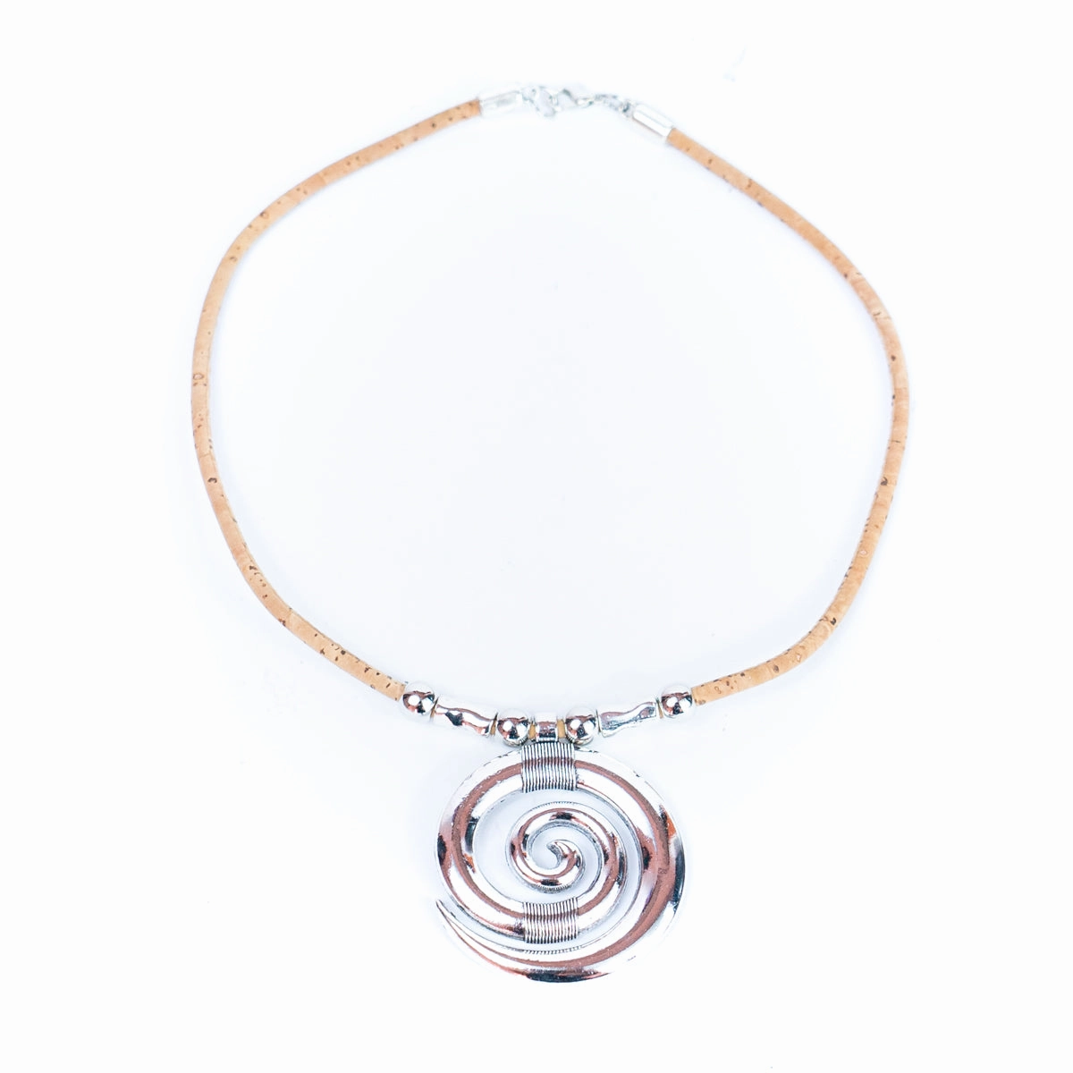 3mm natural color round cork wire and alloy spiral pendant handmade necklace NE-1031-5