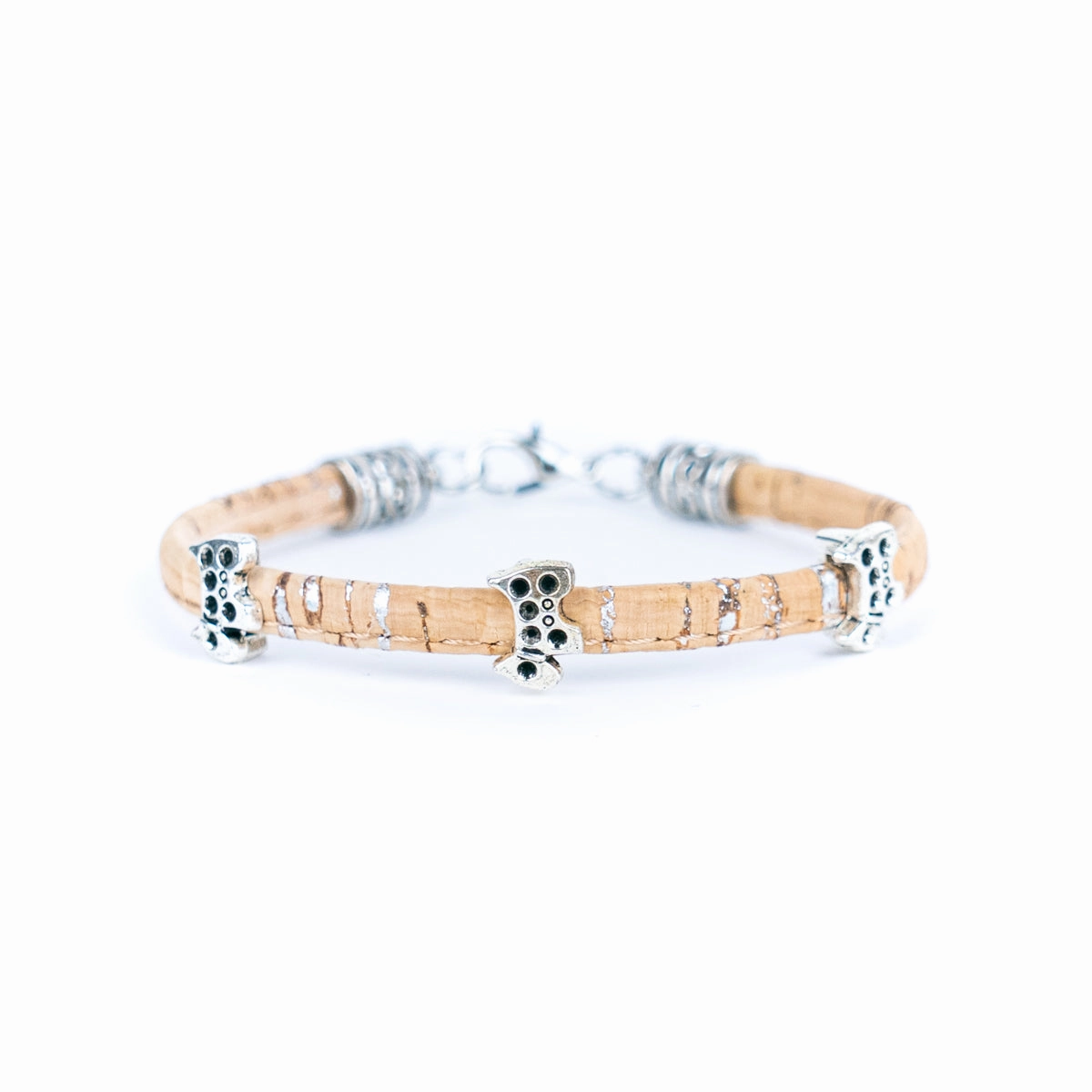 3mm round natural cork wire and alloy hardware handmade women's bracelet BR-515-MIX-6