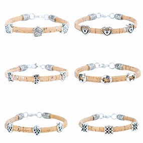 3mm round natural cork wire and alloy hardware handmade women's bracelet BR-515-MIX-6